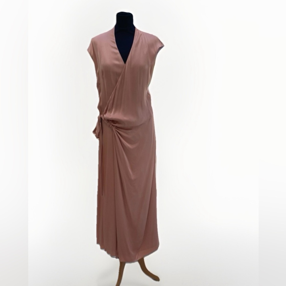 Les Heroines by Vanessa Cocchiaro Elizabeth Pink Satin Wrap Dress $1552.95‎